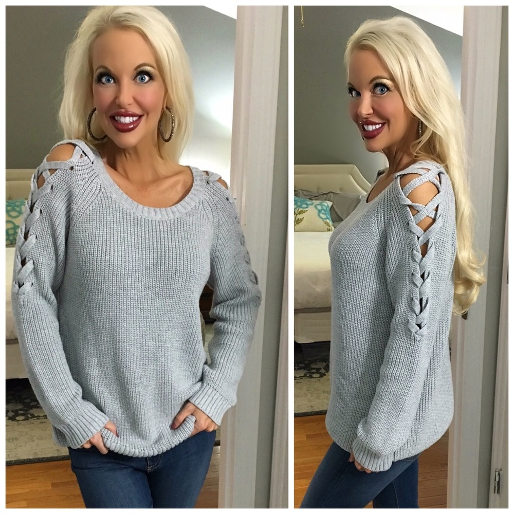 LAST 1! 💕 Baby Blue Lace Up Sleeve Warm Sweater! - Picture 2 of 3